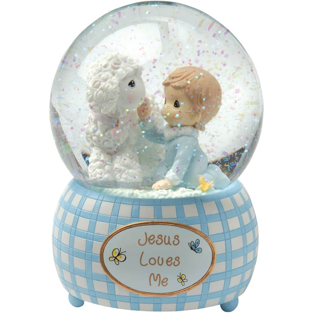 Precious Moments 5.5&#x22; Jesus Loves Me Boy &#x26; Lamb Snow Globe